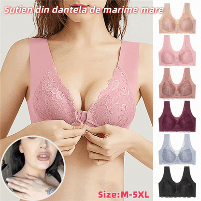 🥰3 bucăți👙 Sutien push-up cu închidere frontală din dantelă - fără cusături, spate frumos, confortabil