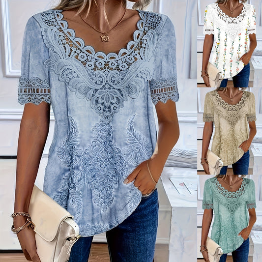 🤩🌺【S-6XL】2025 Noua modă Tricou casual elegant din dantelă pentru femei, confortabil și respirabil