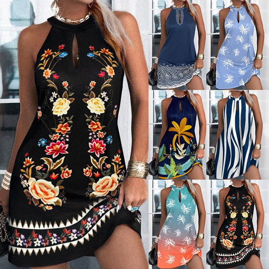 【S-2XL】2025 Rochie cu imprimeu fără mâneci decupată