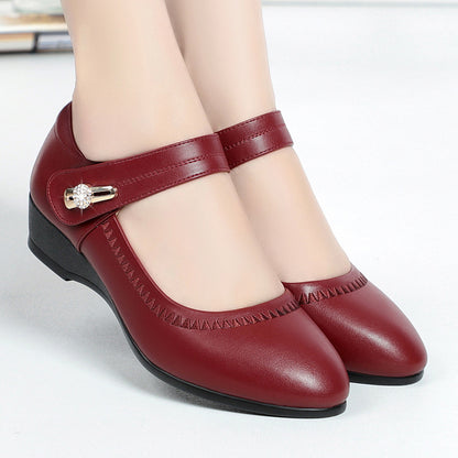 👡【35-41】Piele moale talpă moale toc pană anti-alunecare pantofi din piele pentru mamă