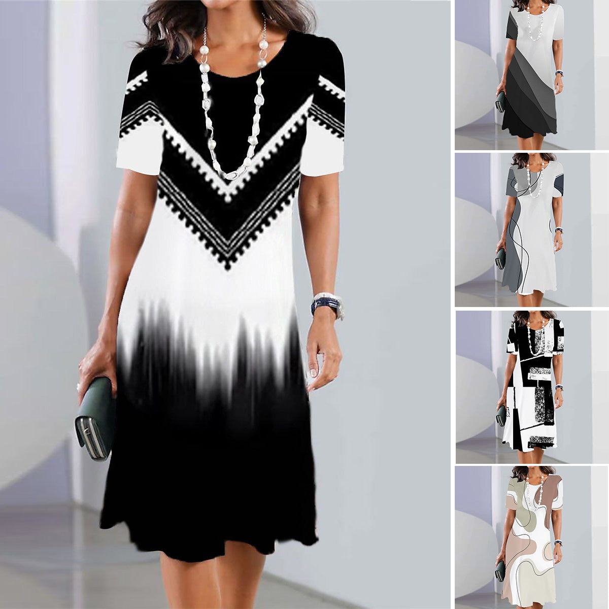 👗【XS-5XL】Rochie sexy 2025 cu imprimeu si gat rotund pentru femei