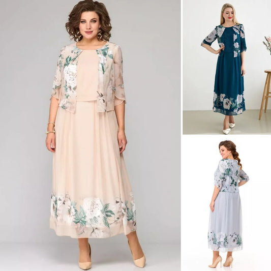 👗【S-5XL】Rochie falsă din două piese cu imprimeu