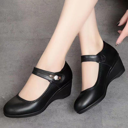 👡【35-41】Piele moale talpă moale toc pană anti-alunecare pantofi din piele pentru mamă