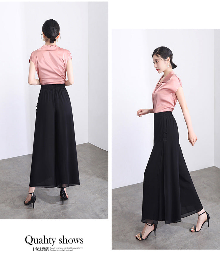 【XL-5XL】【Stil nou de vară 2025】 Pantaloni largi, din șifon, în nouă puncte, pentru femei