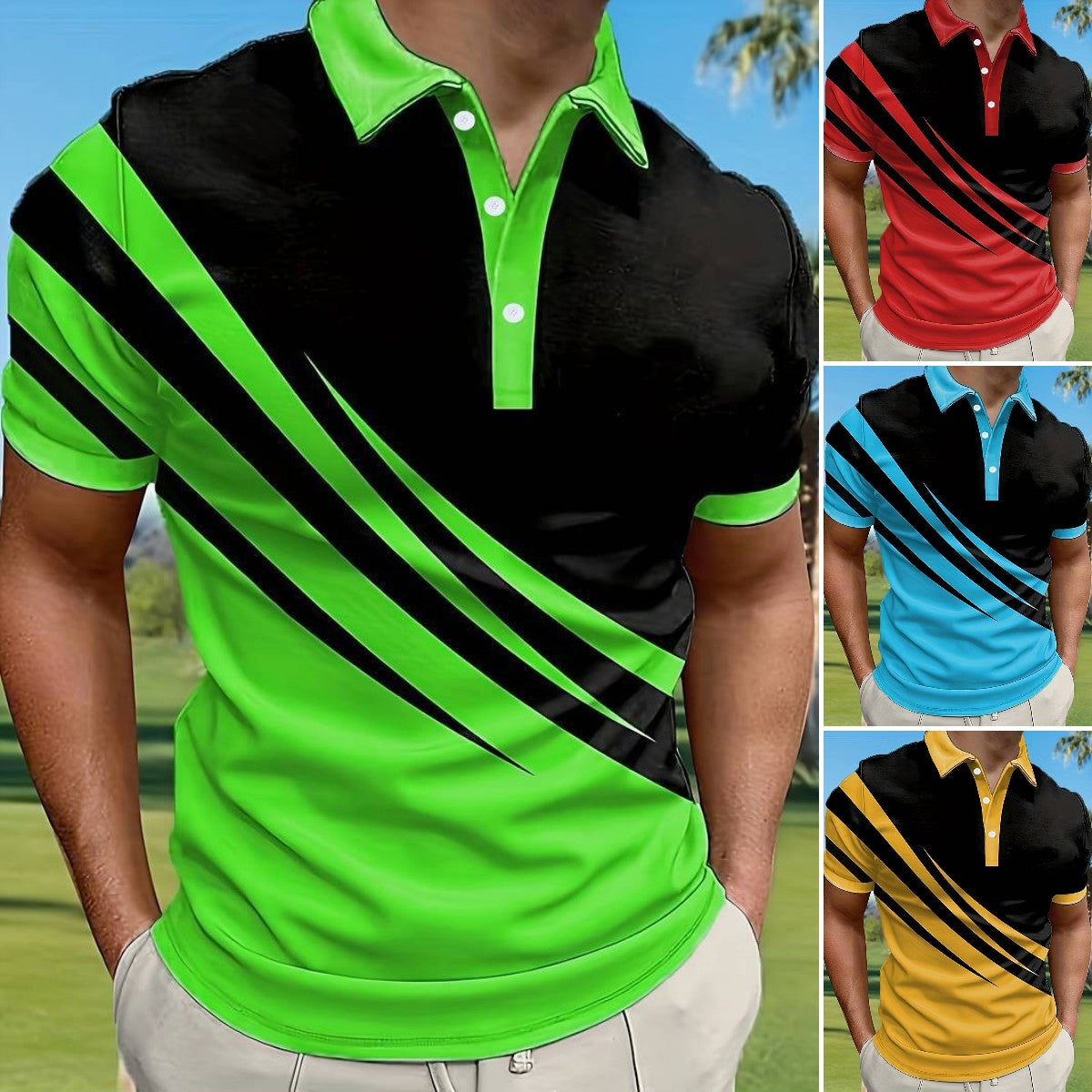 🔥👔【S-6XL】2025 Tricou POLO pentru bărbați cu dungi noi de vară, imprimat 3D