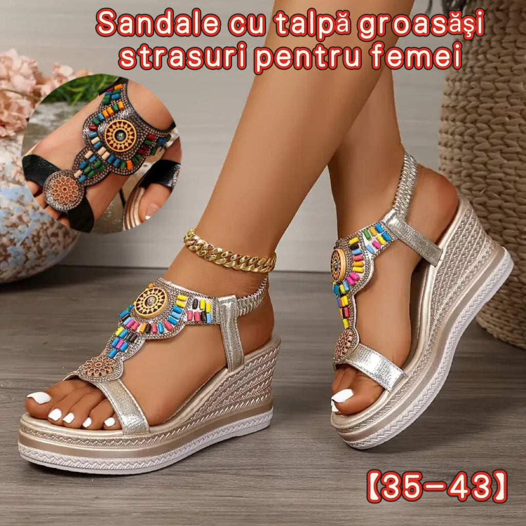 【35-43】✨Sandale de damă din piele cu talpă groasă și bandă elastică cu mărgele, vara anului 2025 🔥 Livrare gratuită.