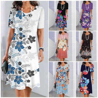 👗【S-5XL】Rochie midi cu mânecă lungă, cu decolteu rotund, imprimată nouă
