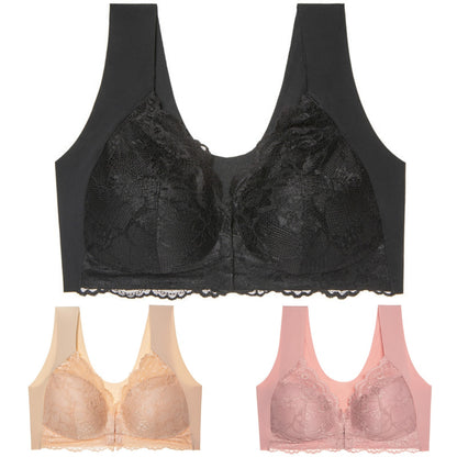 🥰3 bucăți👙 Sutien push-up cu închidere frontală din dantelă - fără cusături, spate frumos, confortabil