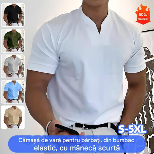 【S-5XL】Tricou bărbătesc din bumbac elastic, cu mânecă scurtă, de vară 2025