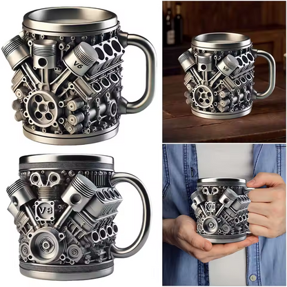 🎁☕ Ceașcă de cafea din oțel inoxidabil Creative Engine V6V8