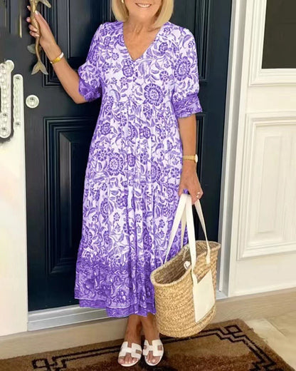 💃🔥【S-5XL】2025 Rochie cu flori elegantă în stil nou, cu gât lung
