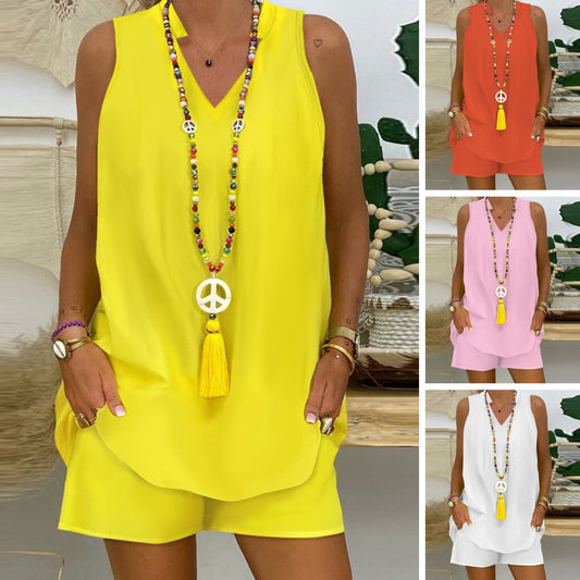 【S-XXL】Costum casual fără mâneci cu decolteu în V