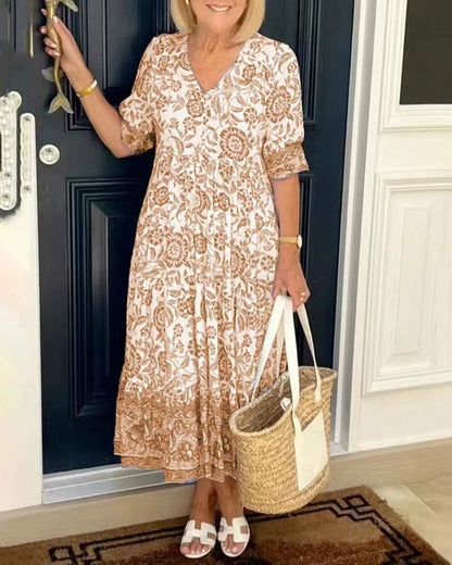 💃🔥【S-5XL】2025 Rochie cu flori elegantă în stil nou, cu gât lung