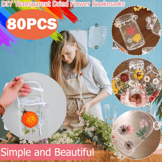 🌸🌷 【80 buc】 Semne de carte DIY cu flori uscate transparente - Floarea nu este inclusă