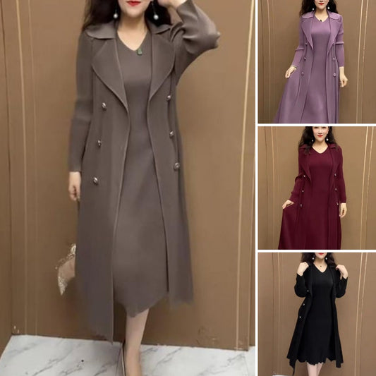 【M-4XL】🍂🧥Toamnă Nouă Elastic Fashion Fals Două Piese Windbreaker Rochie