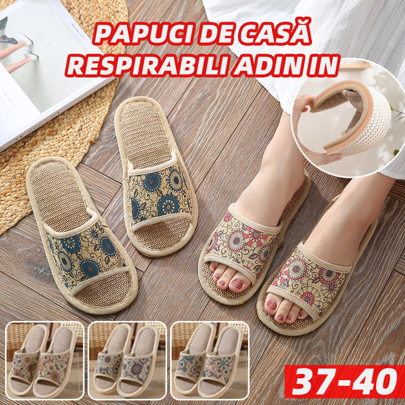 【3 perechi】Cumpără unul, primești doi gratuit【37-40】2025 papuci noi din bumbac și in pentru femei, papuci pentru toate anotimpurile