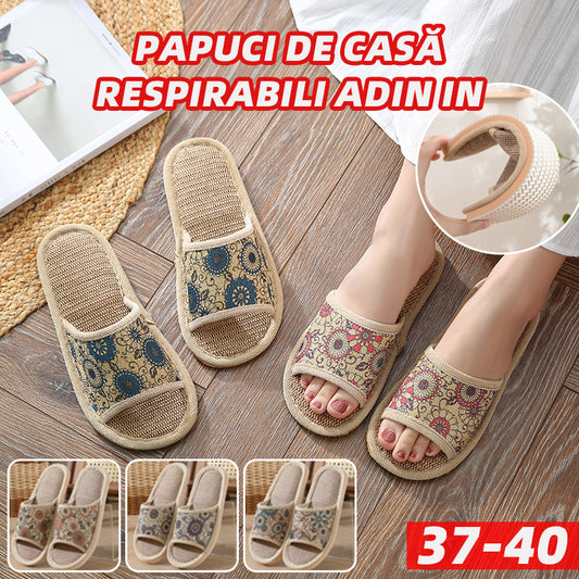 【3 perechi】Cumpără unul, primești doi gratuit【37-40】2025 papuci noi din bumbac și in pentru femei, papuci pentru toate anotimpurile