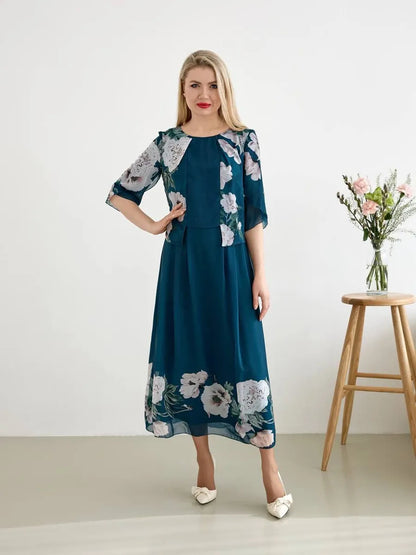 👗【S-5XL】Rochie falsă din două piese cu imprimeu