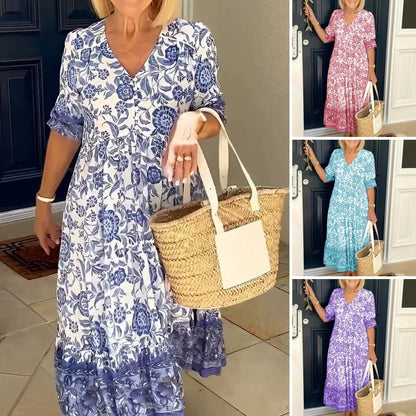 💃🔥【S-5XL】2025 Rochie cu flori elegantă în stil nou, cu gât lung