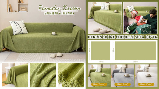 🏠【180x180cm】Herringbone Chenille Chenille Sofa Cover