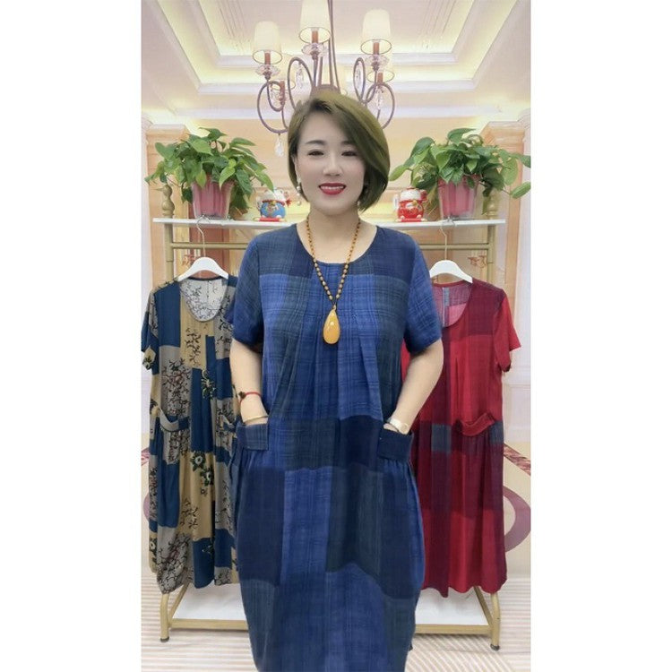 👗【50-100 kg】2025 Rochie de călătorie în carouri, la modă lejeră Rochie confortabilă pentru mamă