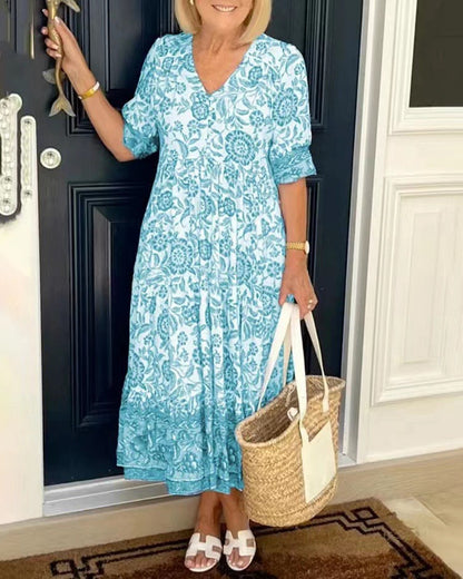 💃🔥【S-5XL】2025 Rochie cu flori elegantă în stil nou, cu gât lung