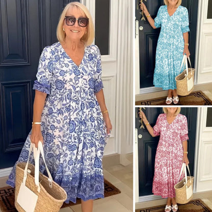 💃🔥【S-5XL】2025 Rochie cu flori elegantă în stil nou, cu gât lung
