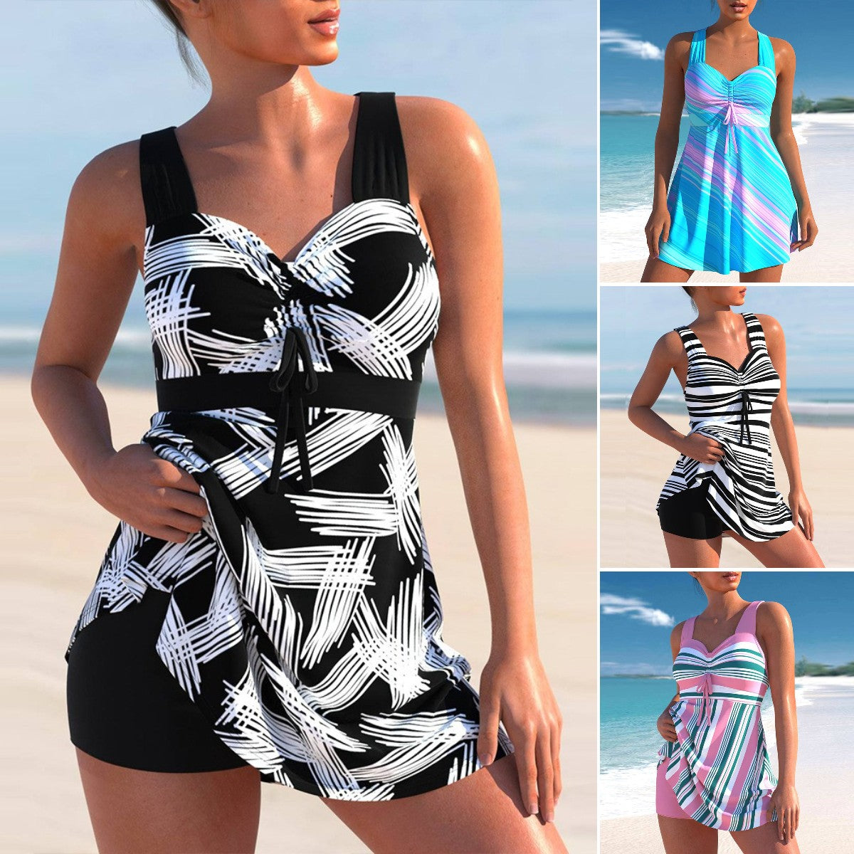 【S-5XL】👙 Costum de baie de damă în dungi marime plus