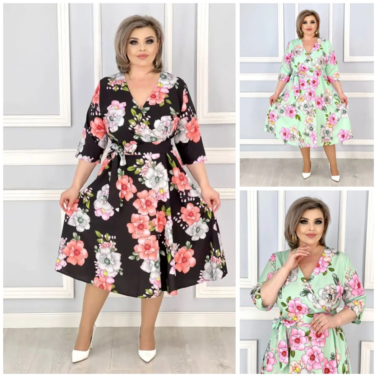 👗🌸【S-5XL】Rochie elegantă cu imprimeu floral și decolteu în V