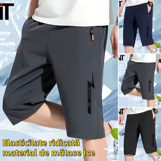【M-5XL】2025 noi pantaloni scurți casual pentru bărbați de mătase de gheață cu elastic ridicat 3983390