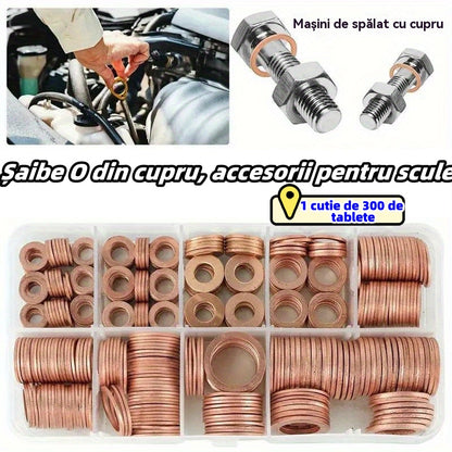 🔥📌【300 buc.】Cutie de șaibe de cupru purpurii / O-Rings cu dopuri de ulei
