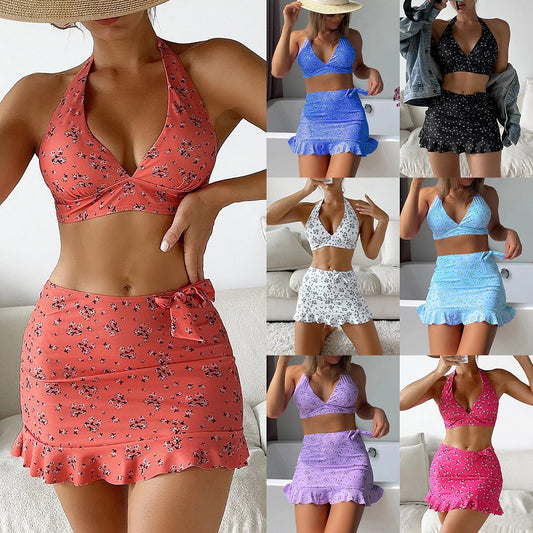 Set de bikini imprimat cu trei piese pentru femei