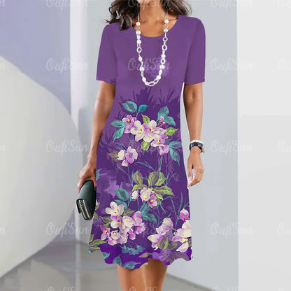 👗【S-5XL】Rochie midi cu mânecă lungă, cu decolteu rotund, imprimată nouă