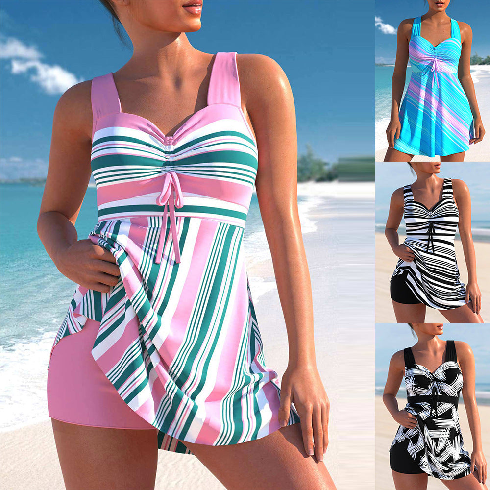 【S-5XL】👙 Costum de baie de damă în dungi marime plus