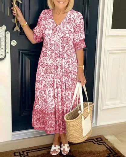 💃🔥【S-5XL】2025 Rochie cu flori elegantă în stil nou, cu gât lung