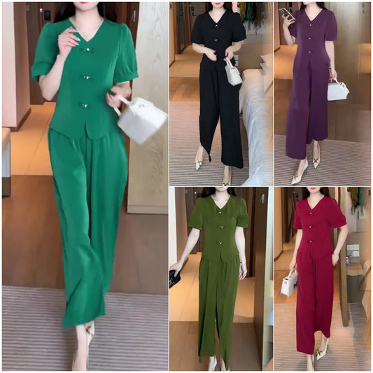 🌸【Top + pantaloni cu picioare largi】Costum de vară la modă