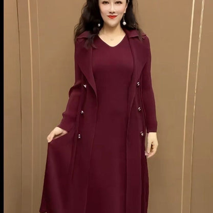 【M-4XL】🍂🧥Toamnă Nouă Elastic Fashion Fals Două Piese Windbreaker Rochie