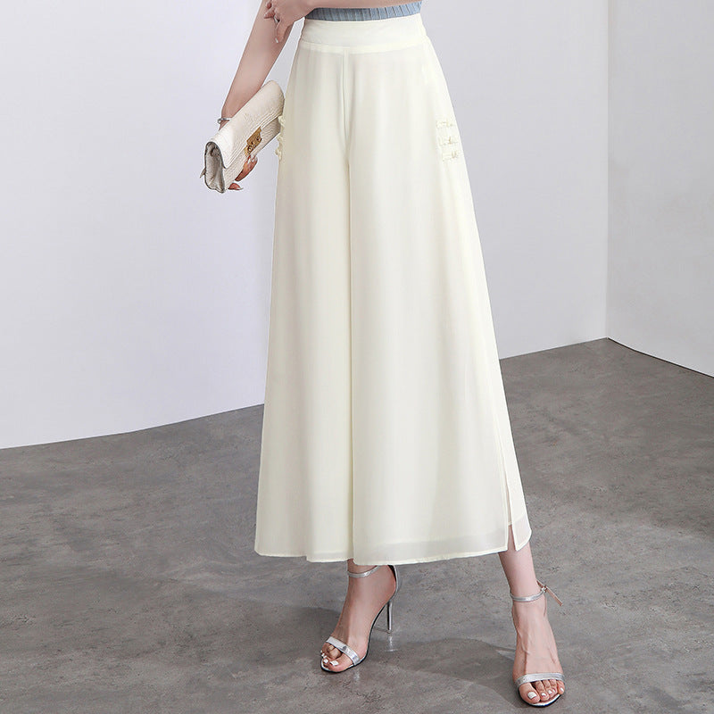 【XL-5XL】【Stil nou de vară 2025】 Pantaloni largi, din șifon, în nouă puncte, pentru femei