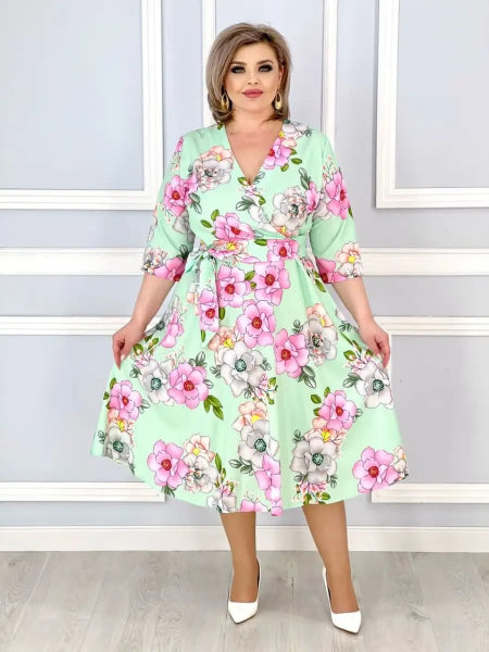 👗🌸【S-5XL】Rochie elegantă cu imprimeu floral și decolteu în V
