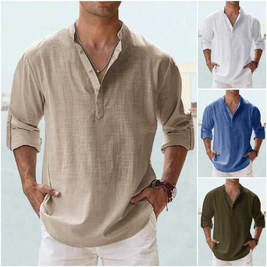 🤩【S-5XL】 Cămașă pentru bărbați cu mâneci lungi, material din bumbac și in