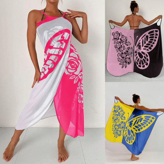 🦋🦋 Rochie din plasă cu imprimeu fluture șal pentru protecție solară de plajă